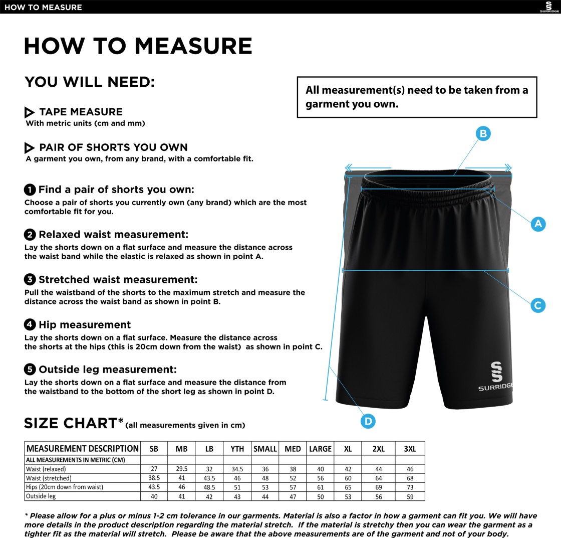 Slinfold CC - Rip Stop Leisure Shorts - Size Guide