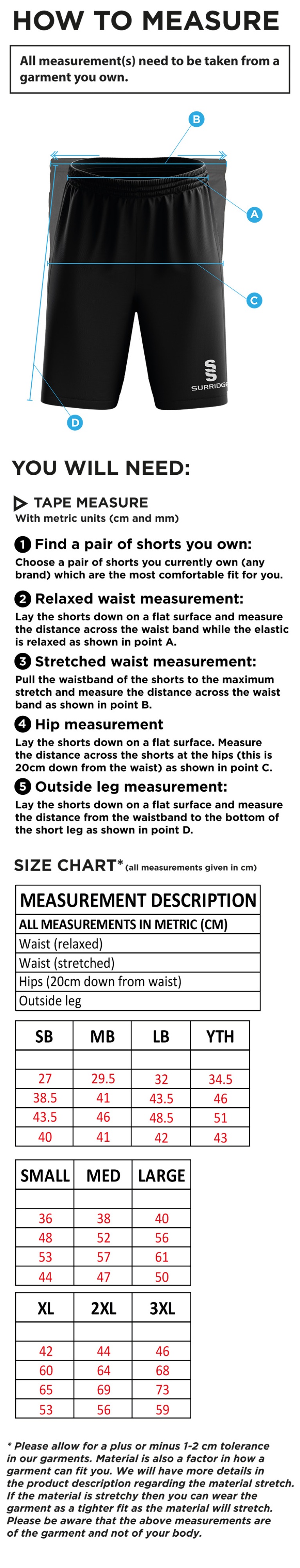 Slinfold CC - Blade Shorts - Size Guide