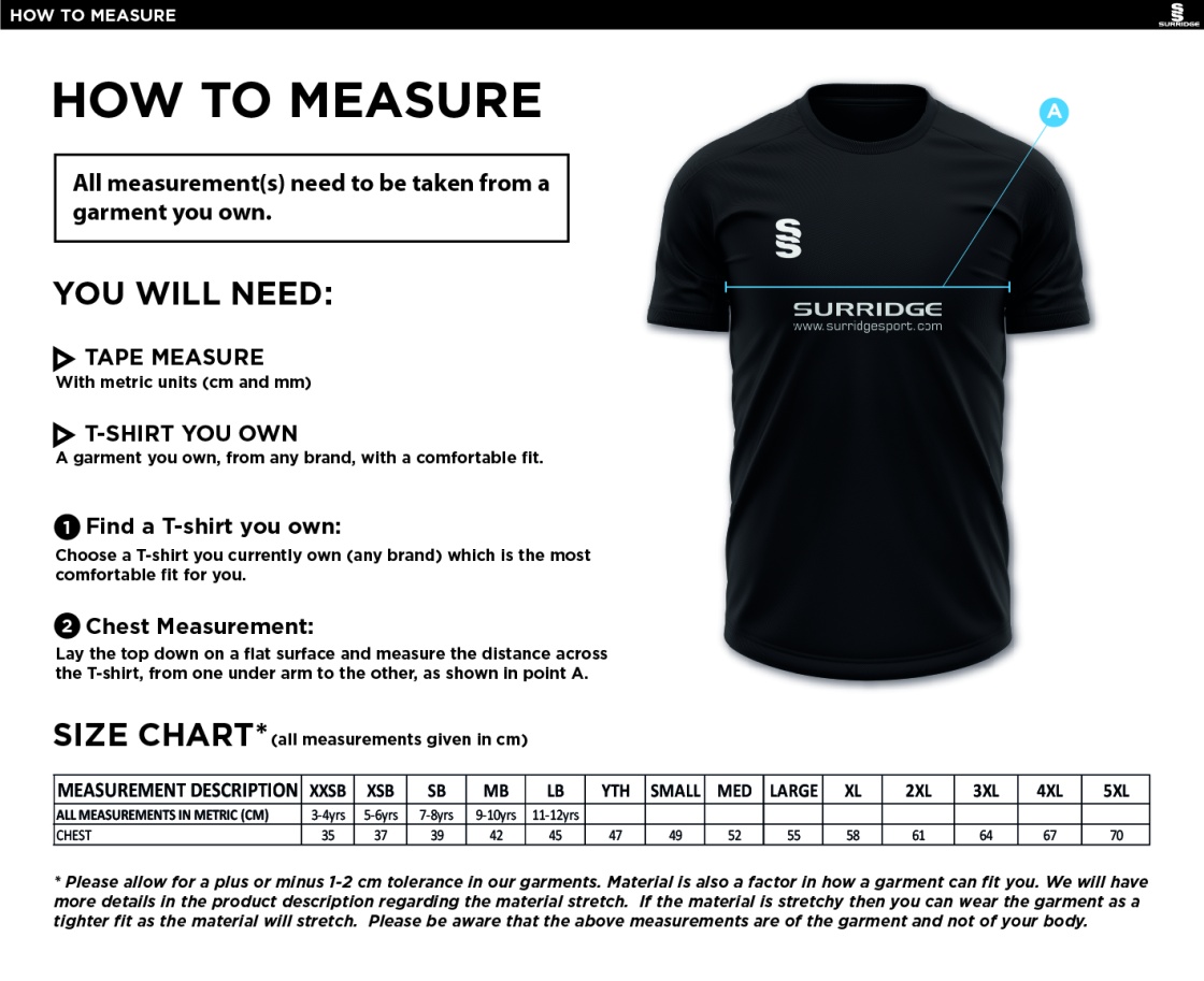 Slinfold CC - Blade Training Shirt - Size Guide