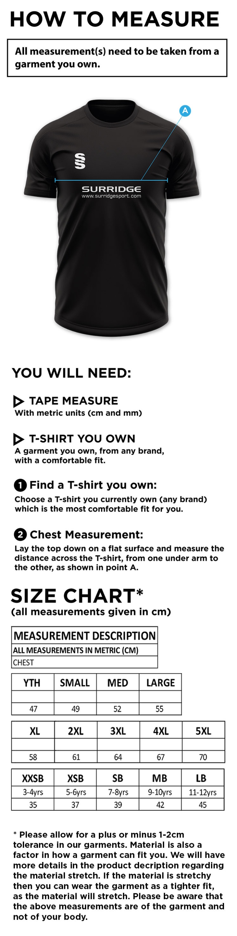 Slinfold CC - Blade Polo Shirt - Size Guide