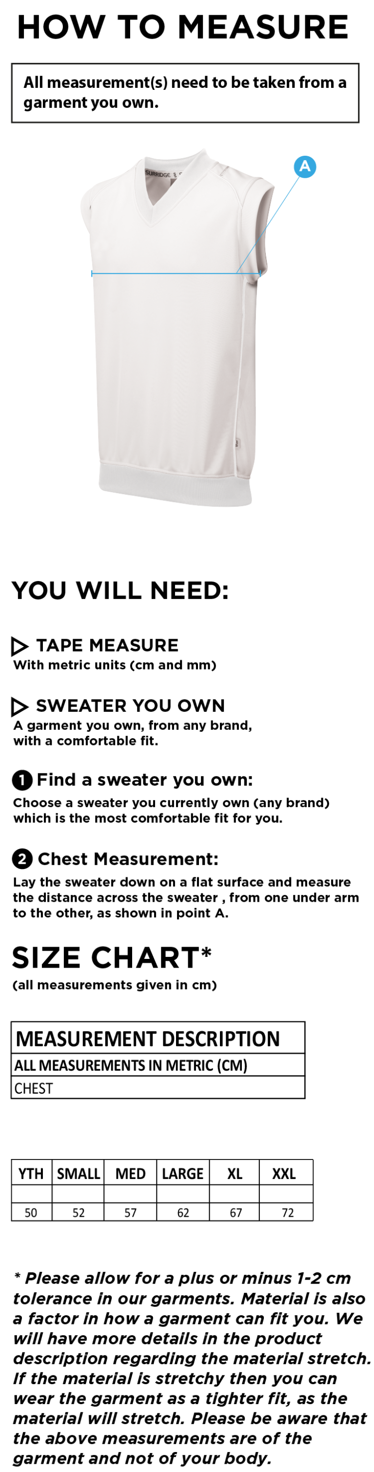 Slinfold CC - Curve Sleeveless Sweater - Size Guide