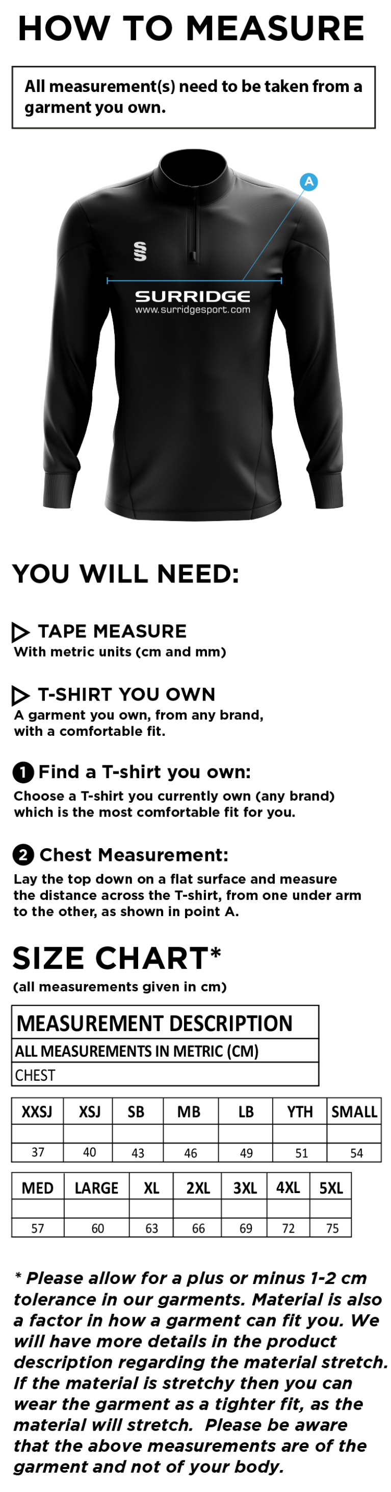 Slinfold CC - Blade Performance Top - Size Guide